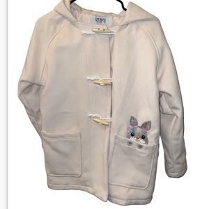 Hooded coat Rabbit Embroidered Long Sleeve Toggle Button Down